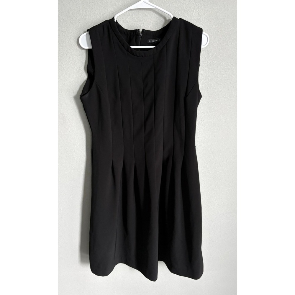Metaphor Womens Black Classic Knee Length Pleated Fit & Flare Dress Size 14